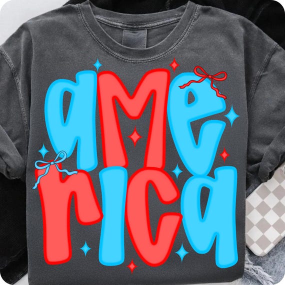 Preppy America Bow PNG: Floral Glitter, Patriotic Sublimation (Digital File)