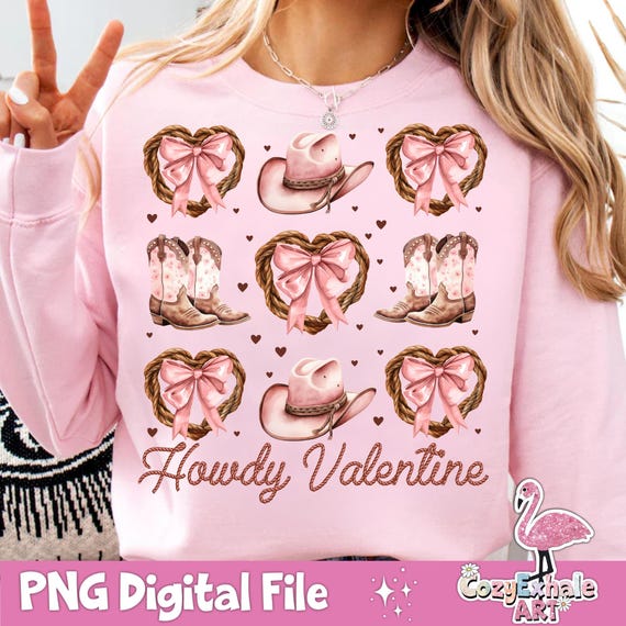 Howdy Valentine PNG: Highland Cow, Western Coquette Design (Digital Download)