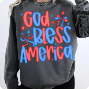 Preppy America Coquette PNG, God Bless America Bow Design, Christian 4th of July Sublimation, Patriotic Cross USA Shirt Graphic