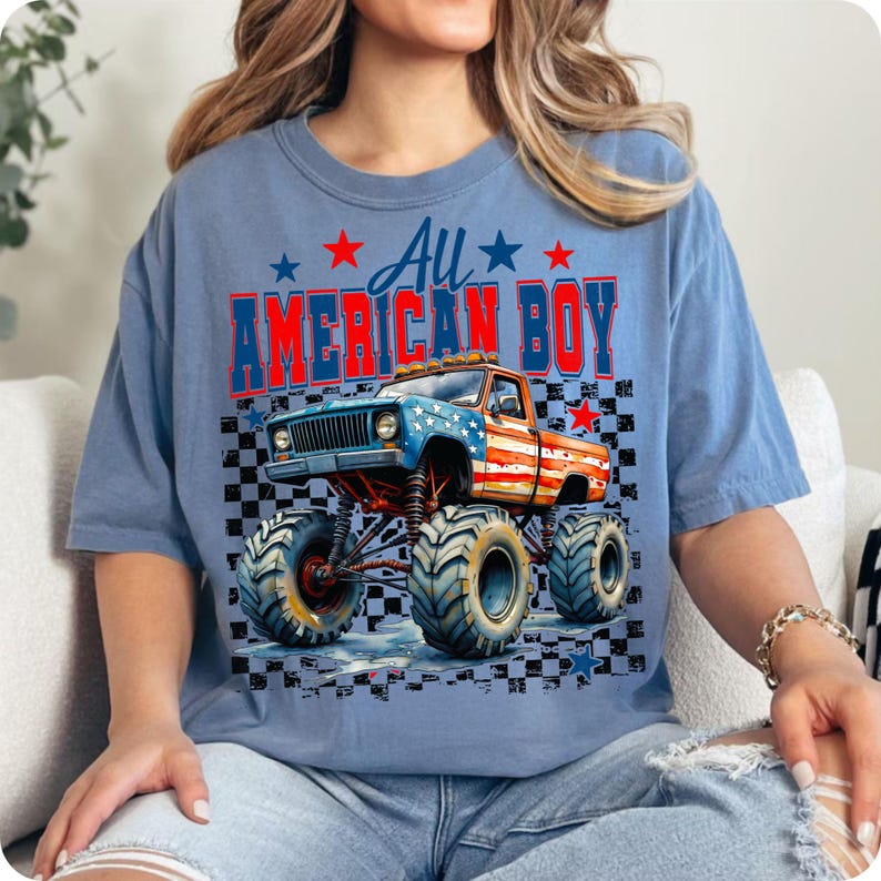 Example of All American Boy PNG used on various products like mugs and apparel