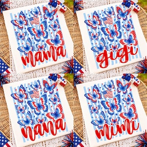 Patriotic Butterfly Mama Gigi Nana Mimi PNG Bundle, 4th of July USA Mama Sublimation Design, Striped Red White Blue Independence Day PNG