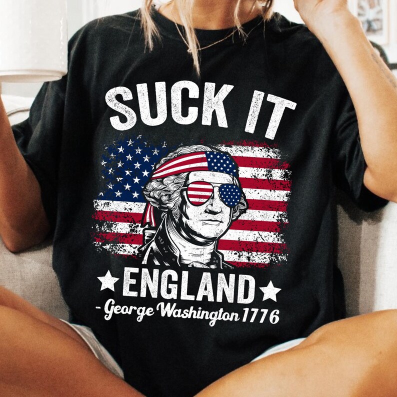 Example of the George Washington 'Suck It England' design on a mug or tumbler, showcasing product versatility.