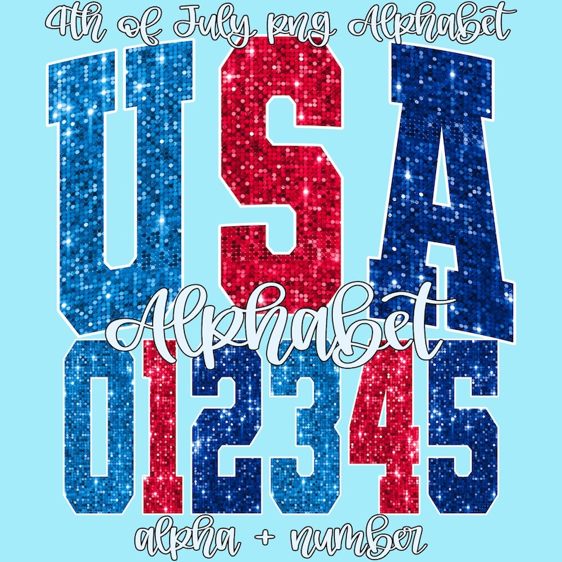 Sparkling 4th of July USA Alphabet PNG Patriotic Letters on T-Shirt Mockup