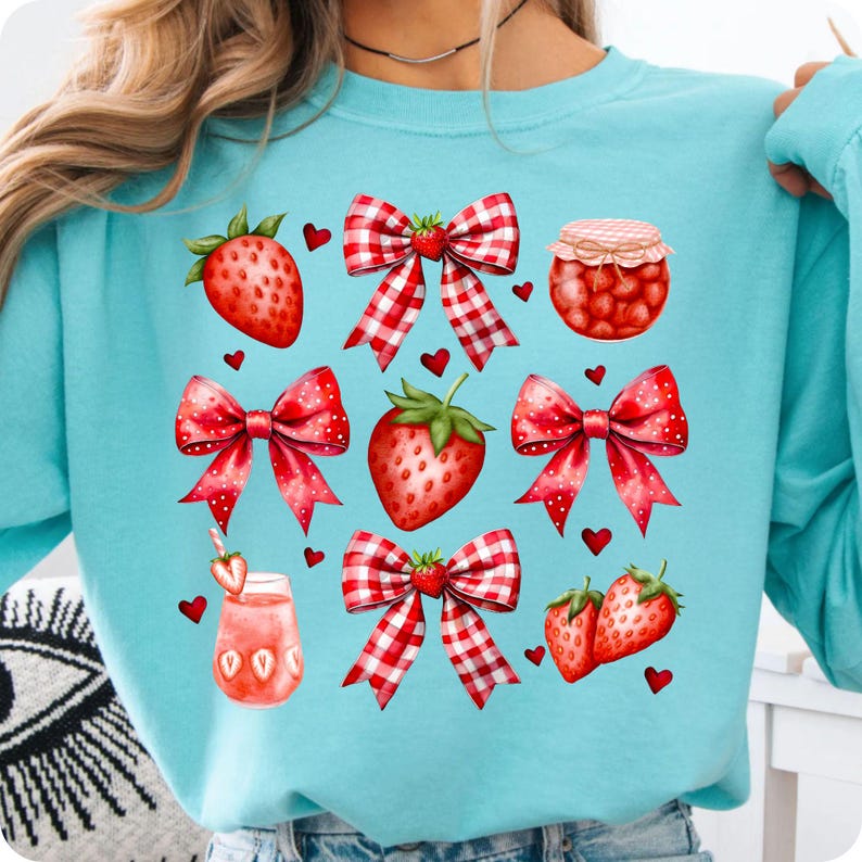 Trendy Coquette Strawberry PNG design mock-up on a t-shirt for summer fashion