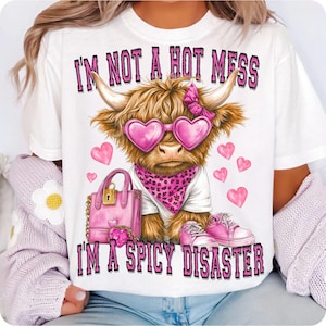 Spicy Disaster Highland Cow PNG: Funny Western Sublimation Design (Digital Download)