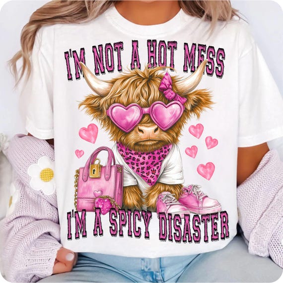 Spicy Disaster Highland Cow PNG: Funny Western Sublimation Design (Digital Download)