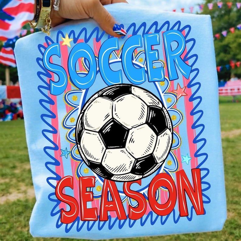 Image of Soccer Season PNG Digital Design Funny Soccer Mom Game Day Sublimation Retro Sports Doodle Baller Mama Shirt DTF Transfer Instant Download