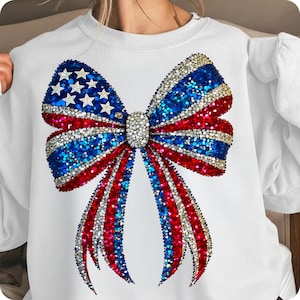 USA Coquette Bow PNG: Faux Rhinestone 4th of July Sublimation (Digital Download)