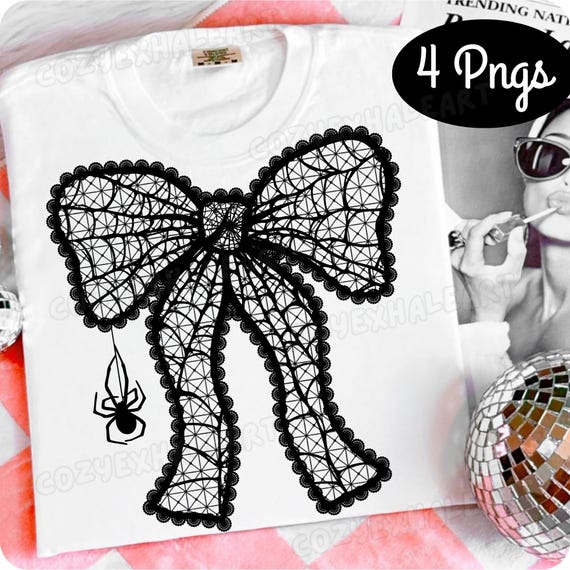 Gothic Spiderweb Lace Bow PNG: Halloween Sublimation Design Digital Download for Crafts