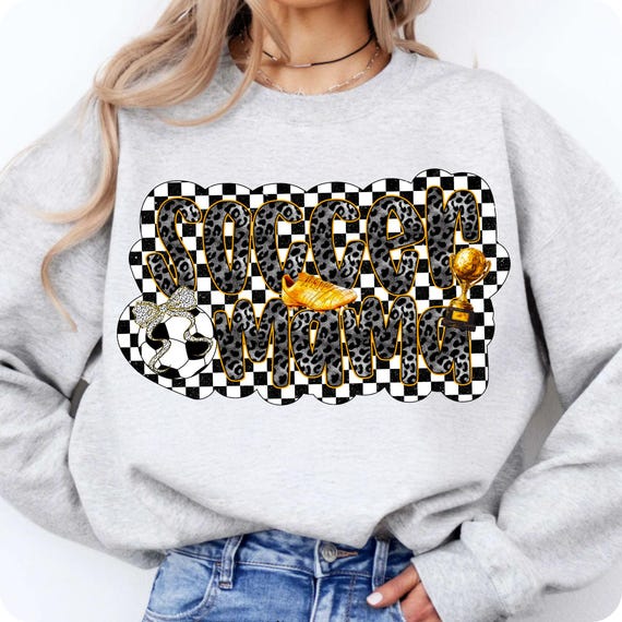 Retro Soccer Mama PNG: Checkered Bow Design (Digital Download)