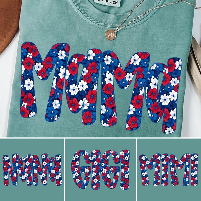 Red White and Blue Patriotic Ditsy Floral PNG Design mockup