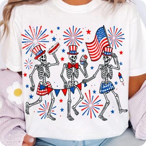 Patriotic Skeletons PNG, Funny USA 4th of July Red White Blue Sublimation Design, Independence Day America Party Shirt Graphic