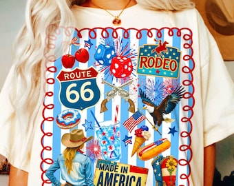 Western Collage 4 luglio PNG Retro Patriotic Sublimation Design Preppy Coquette USA Shirt Clipart Vintage Independence Day Art 1776 PNG