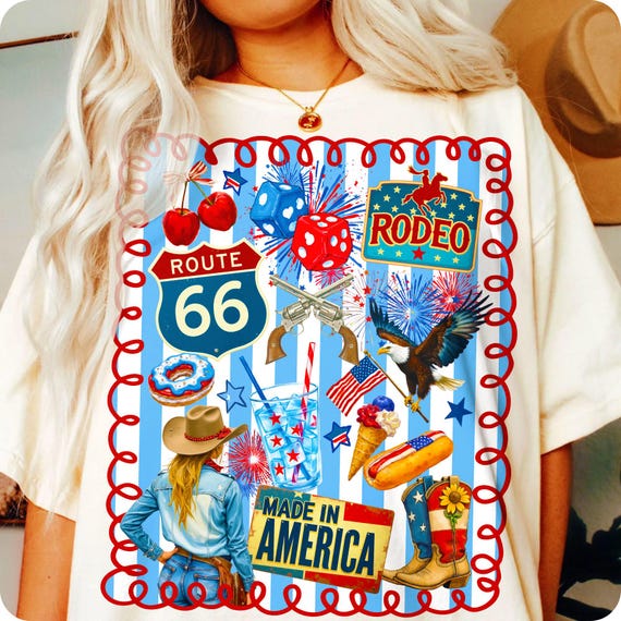 Western Collage 4th of July PNG, Retro Patriotic Sublimation Design, Preppy Coquette USA Shirt Clipart, Vintage Independence Day Art