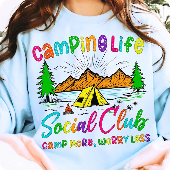 Retro Campfire PNG: Camping Social Club Design (Sublimation Download)
