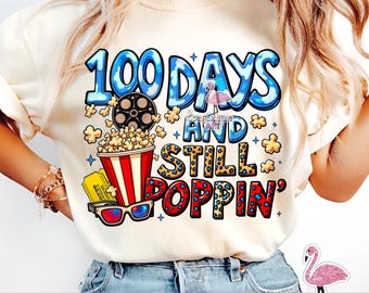 Retro popcorn 100 dagen school digitale png-download voor sublimatie en klasdecor