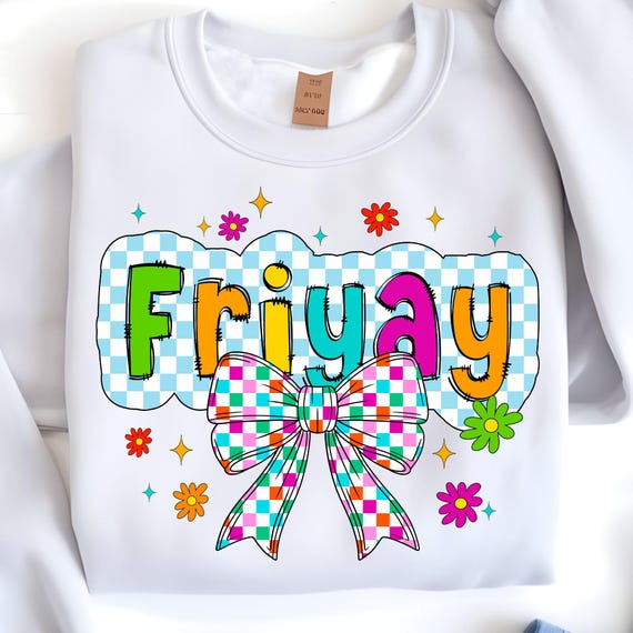 Happy Friyay Teacher PNG: Retro Checkered Bow (Digital Download)