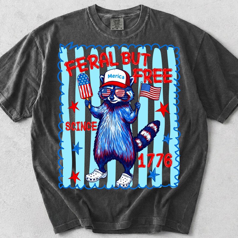 Vild men fri tvättbjörn PNG 4 juli sublimeringsdesign Retro självständighetsdagen skräp Panda USA Liberty 1776 digital fil DTF-överföring bild 7