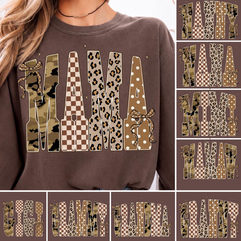 Fall Family PNG Bundle designs with leopard, camo, and checkerboard patterns