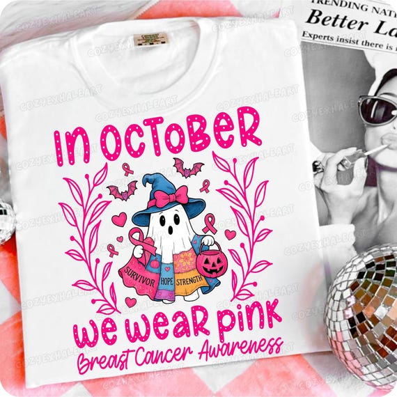 Breast Cancer Awareness Ghost PNG: Pink Ribbon Halloween Sublimation (Digital Download)