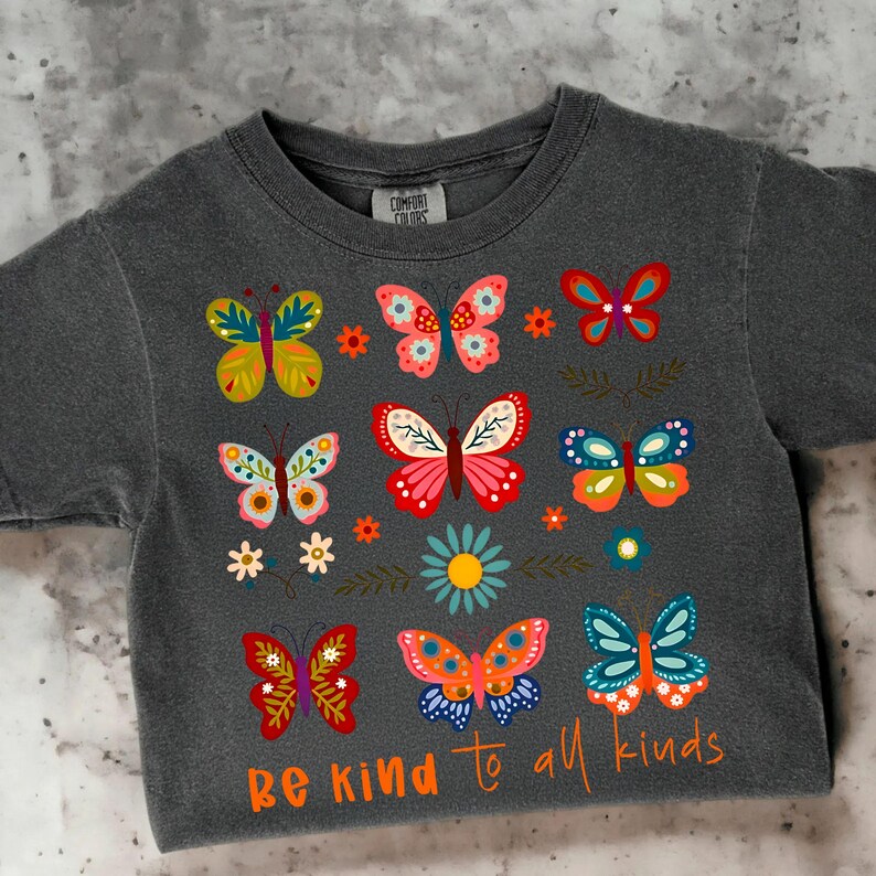 Be Kind to All Kinds PNG, Boho Floral Design, Inspirational Shirt, Butterfly & Wildflower Sublimation, Positive Quote