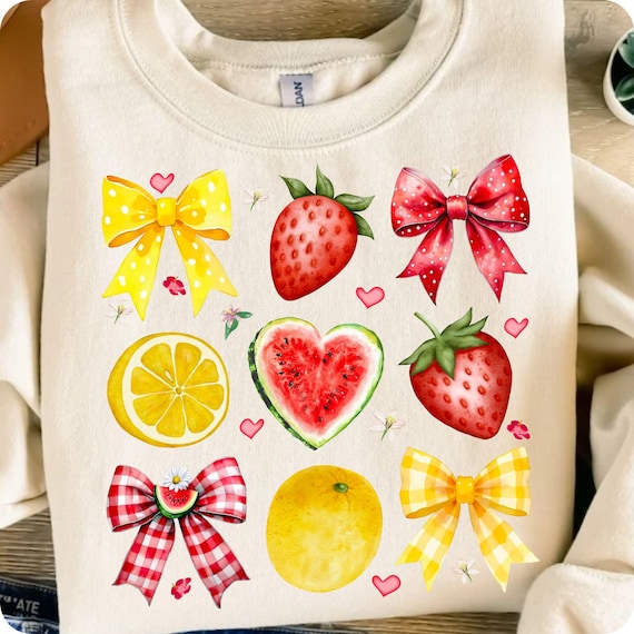 Coquette Summer Fruit PNG: Lemon Bow, Strawberry Floral (Digital Download)