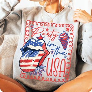 Party In The USA PNG, Coquette 4th of July Sublimation Design, Girly Red White Blue Preppy USA Shirt, Patriotic Retro America PNG