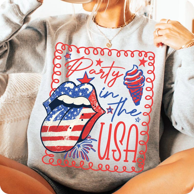 Party In The USA PNG, Coquette 4th of July Sublimation Design, Girly Red White Blue Preppy USA Shirt, Patriotic Retro America PNG
