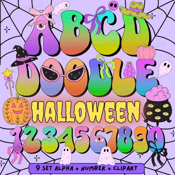 Groovy Halloween Alphabet PNG Set: Gothic Floral Font (Digital Download)