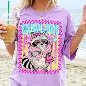 Tvättbjörn Sommar PNG Strandskjorta Design Preppy Girly Estetisk Sublimering Ladda ner Retro Animal Grafik DTF Transfer Digital Fil bild 4