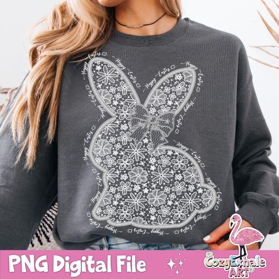 Lace Bunny Easter PNG: Coquette Bow, Chinoiserie Design (Digital Download)