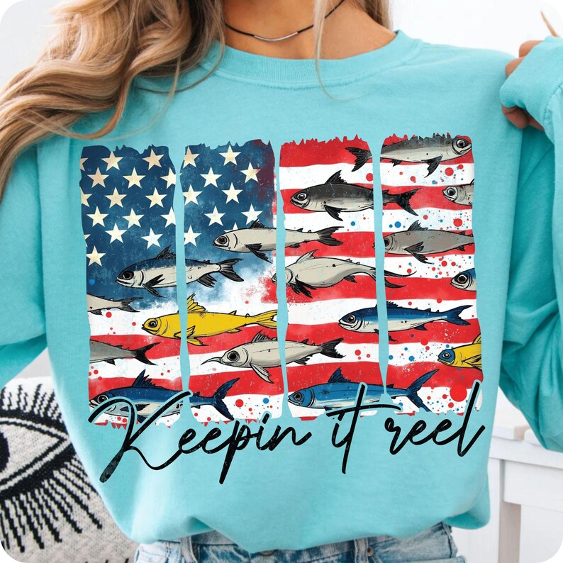 High-resolution Patriotic Fish Sublimation PNG for crafting