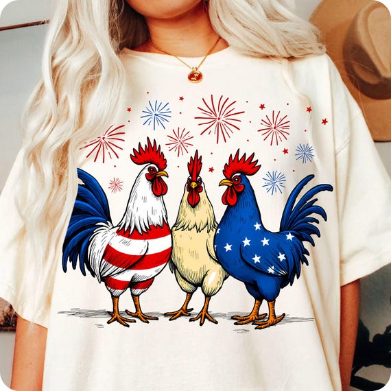 Patriotic Chicken PNG: Retro 4th of July, USA Clipart (Digital Download)