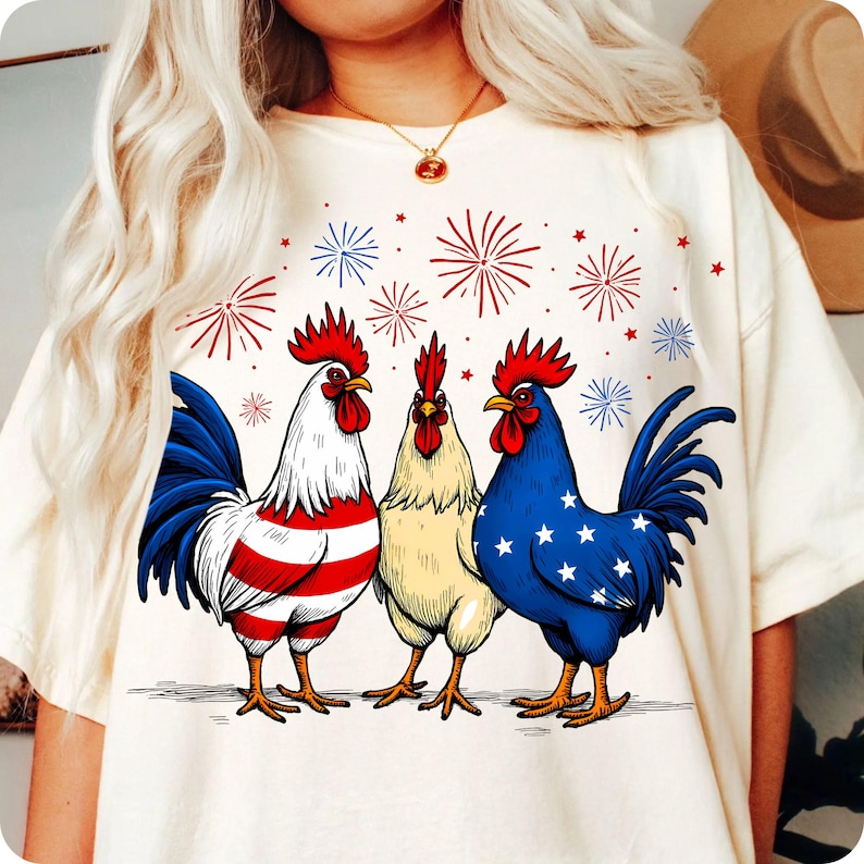 Retro Patriotic Chicken PNG for 4th of July Sublimation Shirt Design