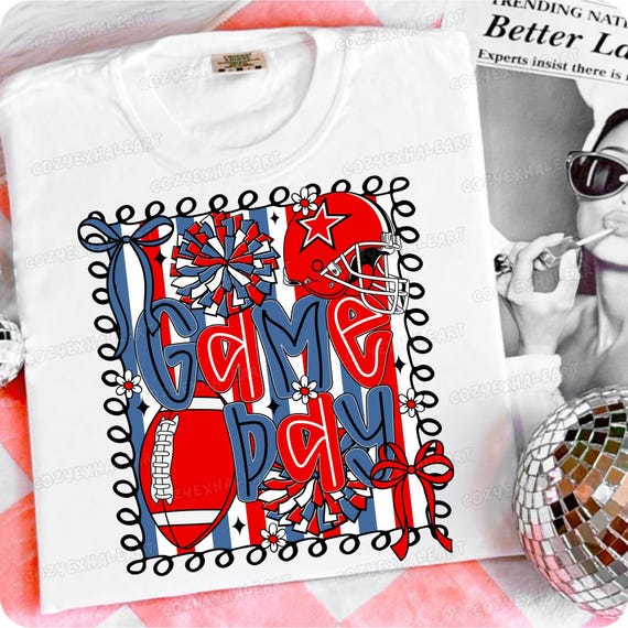 Preppy Football Mom Clipart: Coquette Cheerleader Spirit PNG for Game Day Sublimation