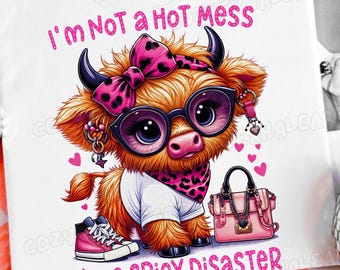 Spicy Disaster Highland Cow PNG: Funny Western Sublimation Design (Digital Download