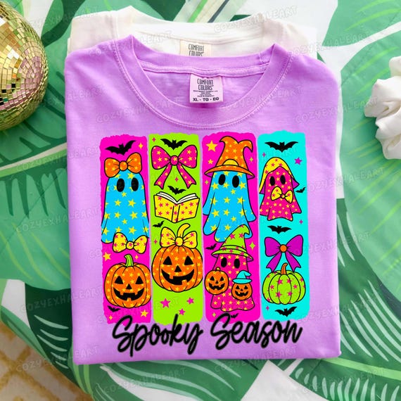 Neon Halloween Ghost Cat PNG: Spooky Season Sublimation (Digital Download)