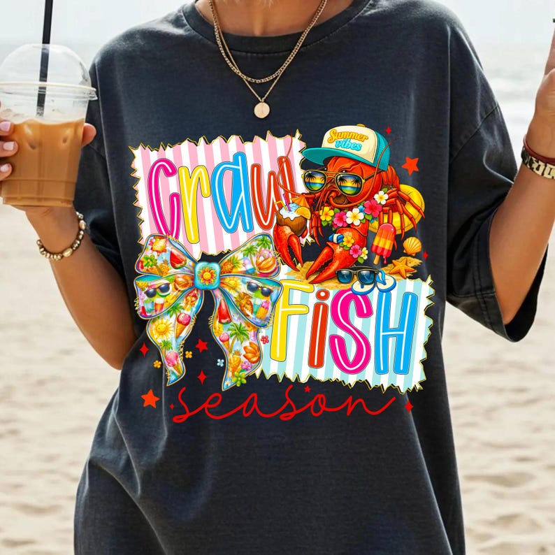 Image of Crawfish Season Png Preppy Crawfish Png Coquette Bow Png Sublimation Design Louisiana Crawfish Shirt Png Digital Download Retro Stripes Png
