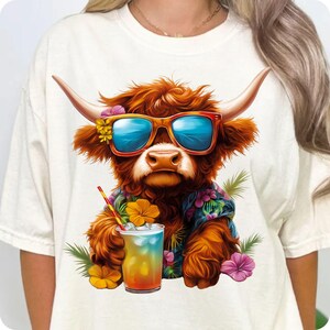 Summer Vibes Highland Cow PNG, Retro Funny Beach Shirt Design, Summer Sublimation, Highland Cow Summer PNG, Digital Download
