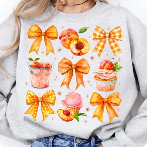 Coquette Summer Peach PNG, Preppy Floral Bow Design, Sweet Summertime Sublimation, Trendy Just Peachy Shirt for Girly Cottagecore Vibes