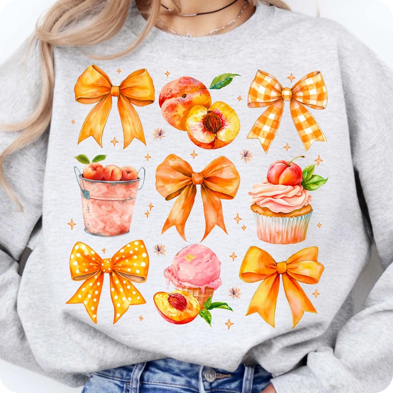 Coquette Summer Peach PNG, Preppy Floral Bow Design, Sweet Summertime Sublimation, Trendy Just Peachy Shirt for Girly Cottagecore Vibes