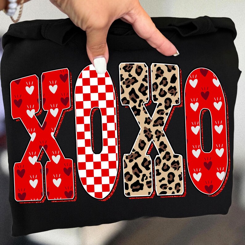 Preppy XOXO Valentine Glitter Png Mamma Leopard Rutigt Hjärta Kärlek Var Min Retro Penseldrag Kokett Kristen Jesus Vday Digital Konst bild 5