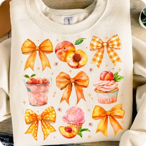 Coquette Summer Peach PNG, Preppy Floral Bow Design, Sweet Summertime Sublimation, Trendy Just Peachy Shirt for Girly Cottagecore Vibes