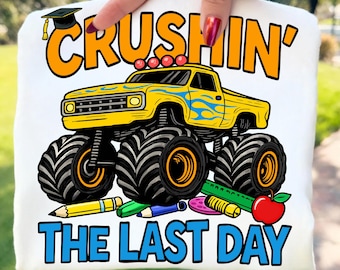 Monster Truck Last Day of School PNG End of School Year Teacher Shirt Design Retro Summer Break Sublimation Graphics DTF Transfer Digital