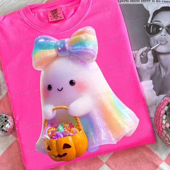 Retro Neon Ghost PNG: Spooky Coquette Halloween Clipart (Digital Download