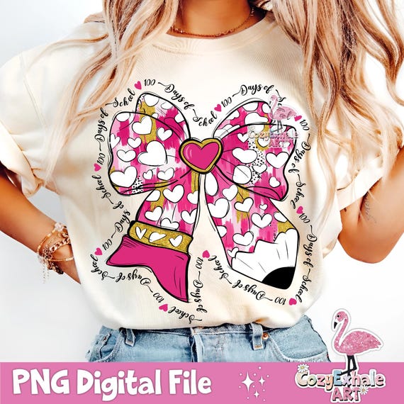 Coquette Bow 100 Days of School Pencil PNG, Glitter Brushstroke Teacher Gift, Retro School 100th Day Design, Trending Sublimation Download
