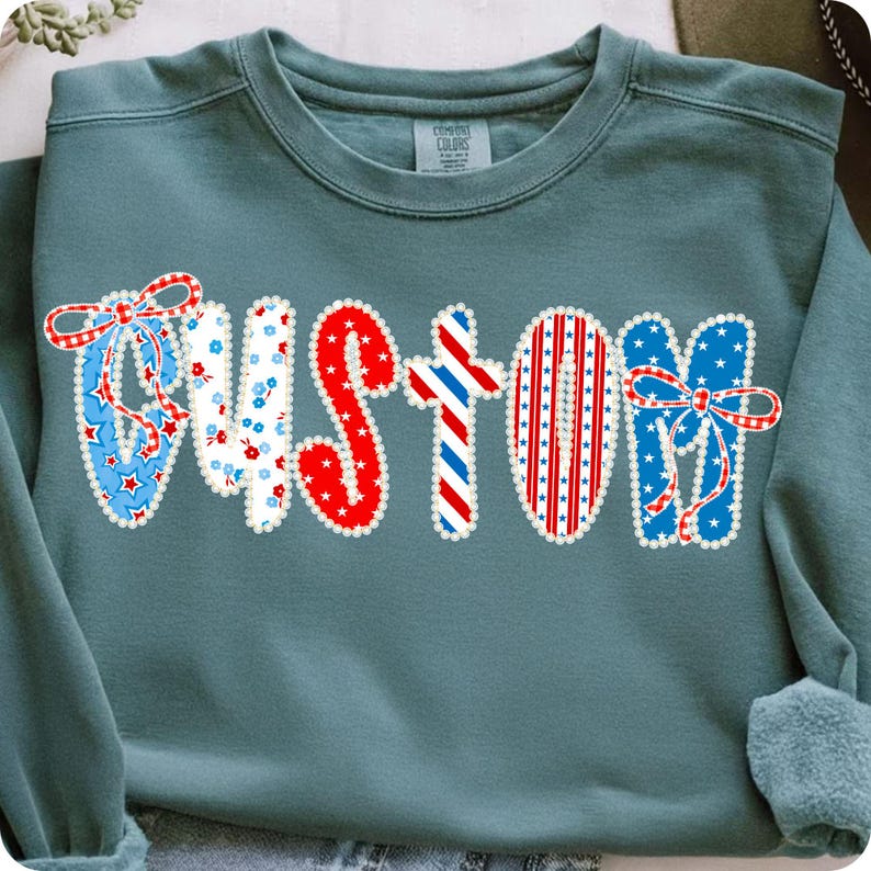 Versatile Custom Name Floral American Glitter Coquette PNG on a t-shirt or tumbler mockup.