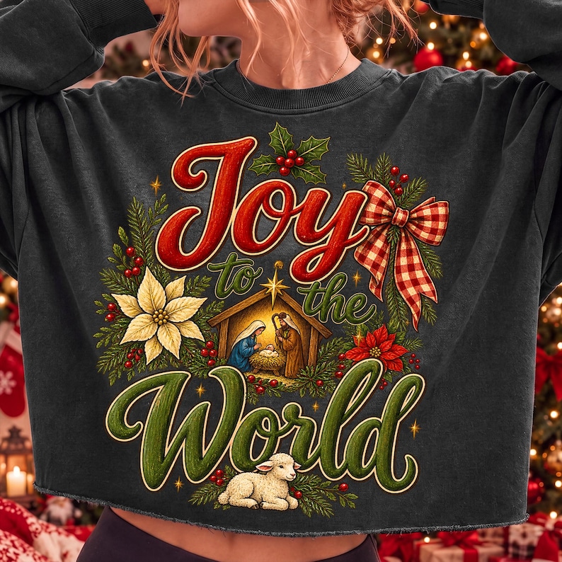 Religious Christmas Sublimation Design with Mary Joseph and Baby Jesus