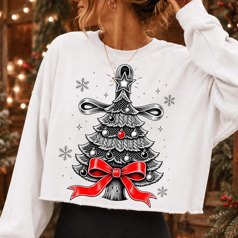 Holiday Sweatshirt Mockup featuring Vintage Christmas Tree Design