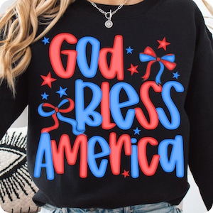 Preppy America Coquette PNG, God Bless America Bow Design, Christian 4th of July Sublimation, Patriotic Cross USA Shirt Graphic